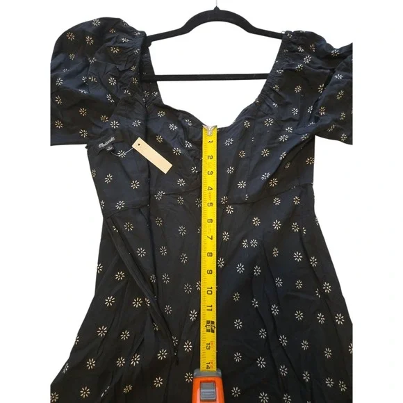 Madewell Size 0 Black Sweetheart Puff-Sleeve‎ Midi Dress New With Tags - Picture 12 of 14